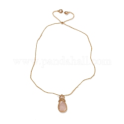 Natural Rose Quartz Teardrop Pendant Necklace, Adjustable Braided Wax String Choker Necklace, 31.89 inch(81cm)