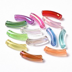 Placcatura uv perline acriliche iridescenti arcobaleno trasparenti, tubo ricurvo, colore misto, 32~33x10x8mm, Foro: 1.6 mm