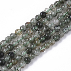Chapelets de perles en quartz rutile vert naturel, ronde, 3mm, Trou: 0.7mm, Environ 133 pcs/chapelet, 15.75 pouce (40 cm)