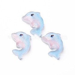 Transparent Epoxy Resin Cabochons, with Glitter Powder, Dolphin, Light Sky Blue, 17x24x7mm