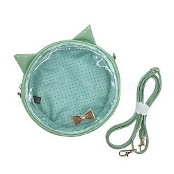 Sacs à bandoulière en nylon, jolis sacs à main pour femmes en forme de chat, avec fermeture à glissière et fenêtres en pvc transparent, vert de mer moyen, 19.5x5 cm