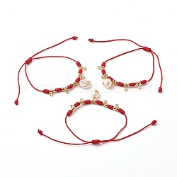 Bracciali in filo di nylon regolabili, con ciondoli in lega di perle naturali e strass in ottone, rosso, 1/8 pollice (0.4 cm), diametro interno: 1 pollice (2.5~10 cm), 3 pc / set