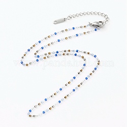 Glasperlen Perlenketten, mit 304 Edelstahl Karabinerverschlüsse, Edelstahl Farbe, Blau, 16.06 Zoll (40.8 cm)
