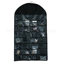 不織布ジュエリーハンギングバッグ  壁の棚のワードローブの収納袋  透明なPVC32グリッド  ブラック  82.5x46.5x0.4cm