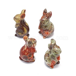 Decoraciones de exhibición de escultura de jaspe de océano natural, para el escritorio de la oficina en casa, conejo, 17~19x17~18.5x32~37mm