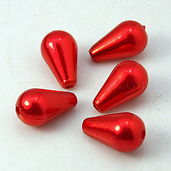 Perle d'imitation en plastique ABS, larme, rouge, 10x6mm, Trou: 1mm