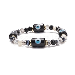 Colonne avec mauvais œil au chalumeau et bracelet extensible en perles de verre pour femme, noir, diamètre intérieur: 1-7/8 pouce (4.7 cm)