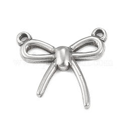 304 Stainless Steel Pendants, Hollow, Bowknot Charm, Stainless Steel Color, 18.5x18x2.5mm, Hole: 1mm