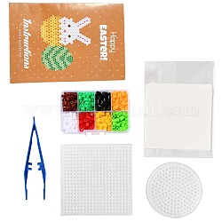 Kit de cuentas de fusibles diy de 8 colores, Con tableros de plástico ABC planos, redondos y cuadrados., pinzas para papel y plástico de planchar, color mezclado, 5x5mm, agujero: 3 mm, 640 pcs
