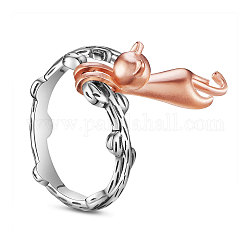 Shegrace925スター指輪シルバーフィンガー指輪  猫の形  アンティークシルバー＆ローズゴールド  サイズ10  19.6mm
