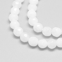 Fili di perline giada bianco naturale, sfaccettato, tondo, bianco, 4mm, Foro: 1 mm, circa 88~89pcs/filo, 14.37~14.57 pollice (36.5~37 cm)