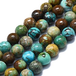 Chapelets de perles en turquoise naturelle, ronde, 10mm, Trou: 1mm, Environ 37~39 pcs/chapelet, 15.35~15.75'' (39~40 cm)