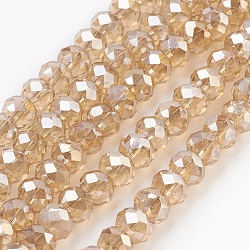 Abalorios de vidrio electroplate hebras, lustre de la perla chapado, facetados, rerondana plana, blanco navajo, 6x4~5mm, agujero: 0.8~1 mm, aproximamente 85~88 pcs / cadena, 16.1~16.5 pulgada (41~42 cm)