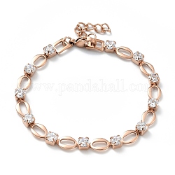 Bracelet de tennis en cristal de zircone cubique, placage ionique (ip) 304 bracelet à maillons ovales en acier inoxydable pour femme, or rose, 7-1/8 pouce (18 cm)