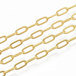 Brass Paperclip Chains, Flat Oval, Drawn Elongated Cable Chains, Soldered, with Spool, Cadmium Free & Nickel Free & Lead Free, Golden, 7.6x2.6x0.5mm, about 301.83 Feet(92m)/roll