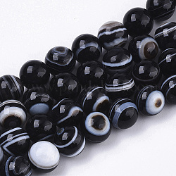 Perles dzi à 1 œil de style tibétain, Chapelets de perles d'agate naturelle, teinte, ronde, 10~11mm, Trou: 1.5mm, Environ 38 pcs/chapelet, 15.28 pouce (38.8 cm)