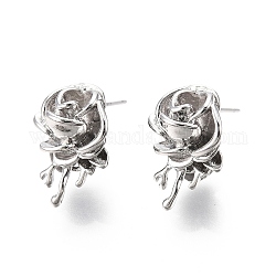 Латунные серьги-гвоздики с розами для женщин, без никеля , Реальная платина, 18x12 мм, штифты : 0.7 мм