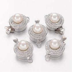 Box Clasps, Brass/Alloy, With Plastic Beads, Platinum-Plated, Nickel Free, about 11mm wide, 18mm long, 9mm thick, hole: 1.5mm