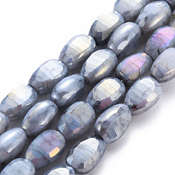Mèches de perles de verre craquelé peintes au four opaque, facette, de couleur plaquée ab , graines de melon, gris foncé, 9x6x4.5mm, Trou: 1.2mm, Environ 50 pcs/chapelet, 17.32 pouces (44 cm)