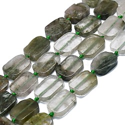 Verde naturale quarzo rutilato fili di perline, rettangolo, 15~17x10~13x5~6mm, Foro: 1 mm, circa 22pcs/filo, 15.94'' (40.5 cm)
