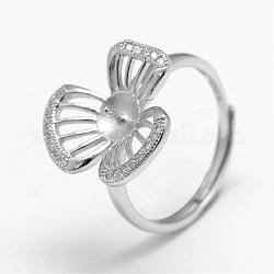 Componentes de anillo de plata de ley 925 ajustables, por medio perforó abalorios, con micro allanar zirconia cúbico, flor, Platino, 17.5mm, Bandeja: 5 mm, pin: 0.8 mm