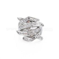 Abrazo mano dedos circonio cúbico brazalete anillo, anillo abierto de latón chapado en platino auténtico para mujer, sin níquel, Claro, nosotros tamaño 6 (16.5 mm)