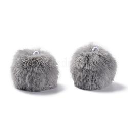 Handgemachte künstliche Kaninchenfell Pom Pom Ball bedeckt Anhänger, Fuzzy Bunny Haarballen, mit elastischer Faser, Grau, 55~74 mm, Bohrung: 5 mm