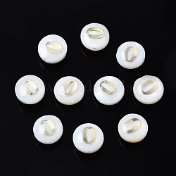 Shell perle naturali di acqua dolce, con decorazioni in metallo dorato placcato in ottone, piatta e rotonda con numero, num. 0, 8x4.5mm, Foro: 0.8 mm