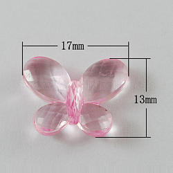 Transparent Acrylic Beads, Faceted, Butterfly, Pink, 17x13x5mm, Hole: 2mm, about 950pcs/500g