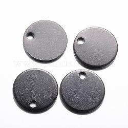 304 charms di tag in bianco in acciaio inossidabile, rotondo e piatto, elettroforesi nera, 12x1mm, Foro: 1.5 mm