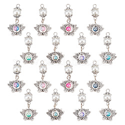 Arricraft 4 ensembles de pendentifs en perles d'imitation en plastique abs, avec des accessoires en alliage de style tibétain et des perles de verre, lotus, couleur mixte, 35mm, Trou: 3mm, 32 pcs / boîte