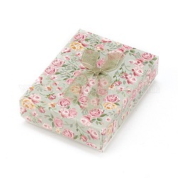 Boîte d'emballage de bijoux en carton à motif de fleurs, 2 emplacement, pour boucles d'oreilles, avec ruban bowknot et éponge noire, rectangle, vert de mer foncé, 9x7x3 cm