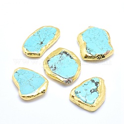 Natürliche Howlith Perlen, Rand vergoldet, gefärbt und erhitzt, Nuggets, 32~45x23~32x6~8.5 mm, Bohrung: 0.8~2 mm