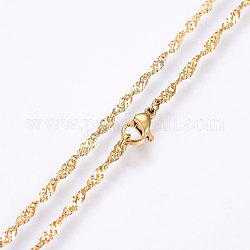 304 de acero inoxidable singapur collares de cadena, collares de cadena de ondas de agua, con cierre de langosta, dorado, 19.69 pulgada (50 cm), 2x0.35mm