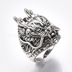 Сплав манжеты кольца пальцев, широкая полоса кольца, дракон, античное серебро, Размер 9, 19 мм