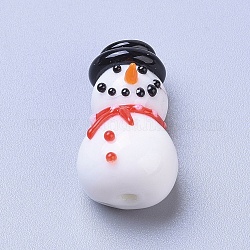Abalorios de colores vario hechos a mano, muñeco de nieve de navidad de dibujos animados, blanco, 21.2x12.2x11mm, agujero: 1.4 mm