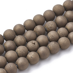 Electroplate Natural Druzy Geode Weathered Agate Beads Strands, Frosted, Dyed, Round, Copper Plated, 6~6.5mm, Hole: 1.5mm, about 65pcs/strand, 15.5 inch