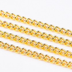 Iron Twisted Chains Curb Chains, Unwelded, with Spool, Golden, Link: 2x3mm, 0.5mm thick, about 328.08 Feet(100m)/roll