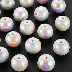 Perles acryliques opaques, de couleur plaquée ab , ronde, blanc, 20x19mm, Trou: 2~3mm