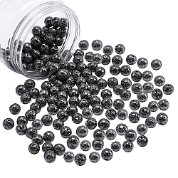 Perles de pierre de lave naturelle galvanisées, ronde, cahoteuse, plaqué gris anthracite, 9mm, Trou: 1mm, 141 pcs / boîte
