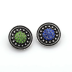 Flat Round Zinc Alloy Enamel Jewelry Snap Buttons, with Grade A Rhinestones, Antique Silver, Lead Free & Nickel Free & Cadmium Free, Mixed Color, 20x8mm, Knob: 5mm