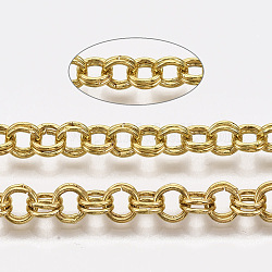 Cadenas rolo de hierro, dobles cadenas de eslabones, sin soldar, con carrete, dorado, link: 6x1 mm, aproximadamente 82.02 pie (25 m) / rollo