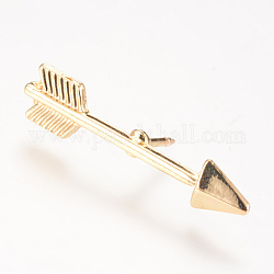 Alloy Brooches, with Brass Finding, Arrow, Light Gold, 32x7mm, Pin: 1.2mm