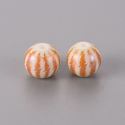 Perles en verre electroplate, rond avec motif de ligne pastèque, rose plaqué or, 10mm, Trou: 1.2mm