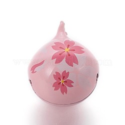 Pendentifs de cloche en laiton, motif sakura, rose, 22x17.8mm, Trou: 3mm