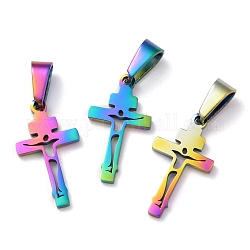 Ion Plating(IP) 304 Stainless Steel Pendants, for Jewelry Making, Cross, Rainbow Color, 21x11.5x1.3mm, Hole: 3.5x7mm