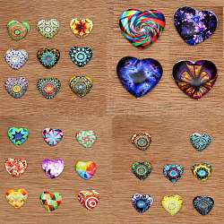 Кабошоны из стекла, сердце с цветочным узором, разноцветные, 18x18x3 мм, 30 шт / пакет