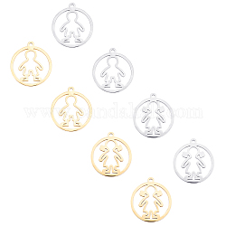 Unicraftale 304 Stainless Steel Pendants, Manual Polishing, Ring with Girl, Golden & Stainless Steel Color, 28.5x25.5x1.5mm, Hole: 1.8mm, 8pcs/box