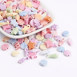 Craft Style Colorful Acrylic Beads, Ocean Style Beads, Mixed Color, 10~15x6~11x4~5mm, Hole: 2mm, about 140pcs/50g