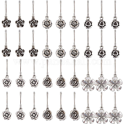 BENECREAT 36Pcs 6 Style Alloy Flower Zipper Pull Charms, Antique Silver and Platinum Zipper Pull Purse Charm with Iron Snap Clasp for Jacket Backpack Purse Handbag Keychains